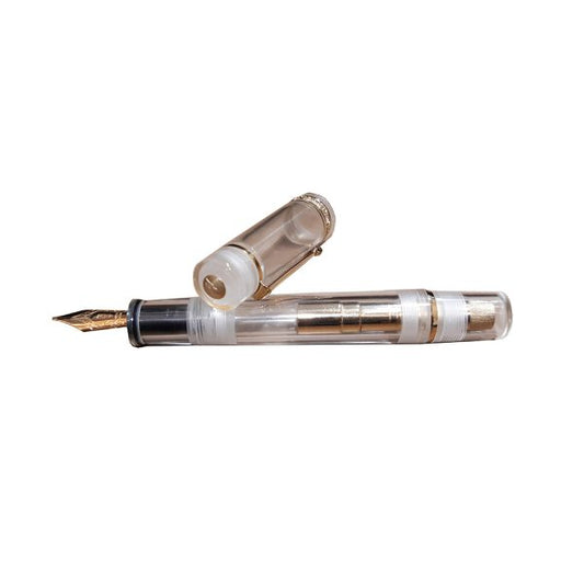 Delta Dolcevita IT Mid-Size Transparent Resin with Gold Trim Fountain Pen – 14Kt Fusion Stub Nib