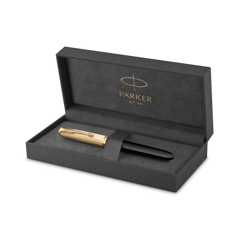 Parker 51 Deluxe Black with Gold Trim Fountain Pen – 18Kt Gold Fine