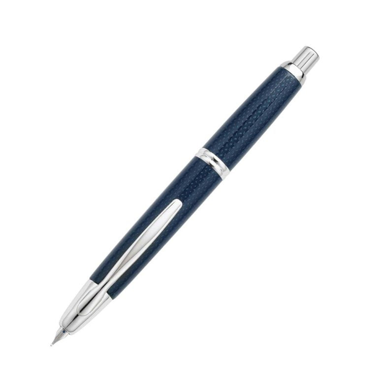 Pilot Capless Kasuri Blue with Rhodium Trim Broad Nib 18Kt Rhodium Gold Fountain Pen
