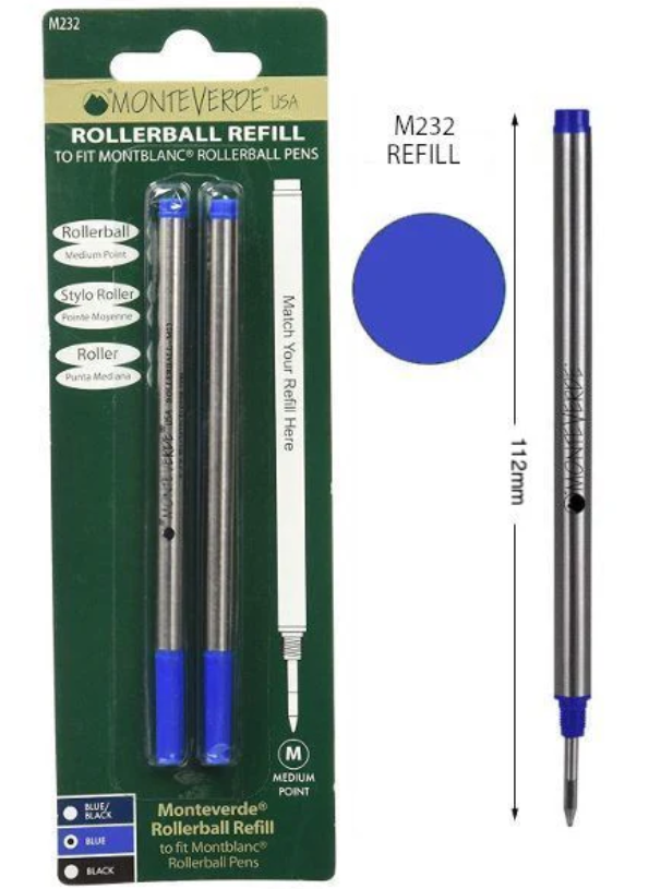 Monteverde Rollerball Refill to Fit Montblanc Rollerball Pens, Medium Point(Pack of 2)