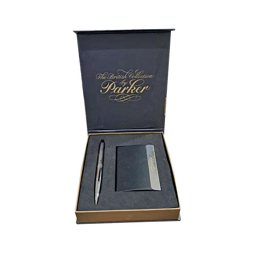 PARKER ASTER SHINY CHROME CT BALL PEN WITH CARD HOLDER