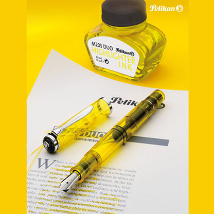 Pelikan Classic DUO Highlighter Yellow Fountain Pen M205 with Ink Bottle – Double Broad Nib