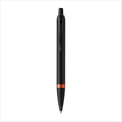 Parker IM Vibrant Rings Satin Black Lacquer with Amethyst Orange Accents Ballpen