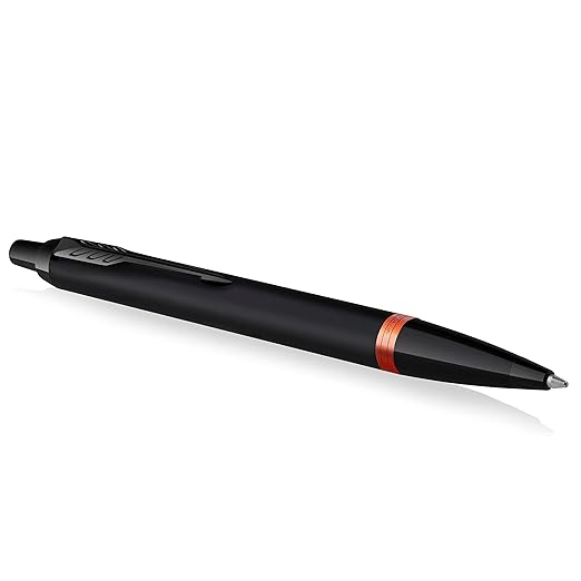 Parker IM Vibrant Rings Satin Black Lacquer with Amethyst Orange Accents Ballpen