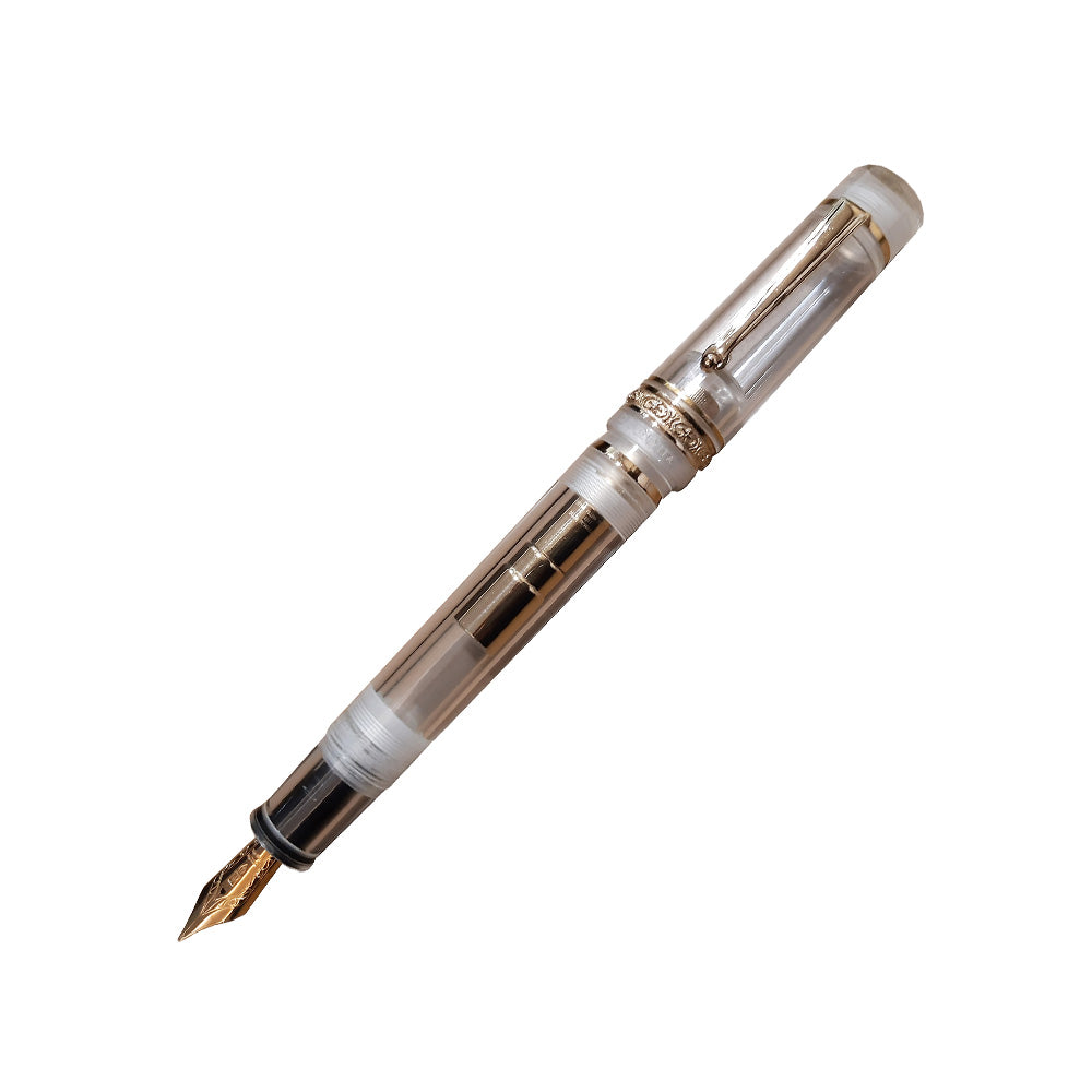 Delta Dolcevita IT Mid-Size Transparent Resin with Gold Trim Fountain Pen – 14Kt Fusion Stub Nib