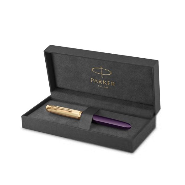 Parker 51 Deluxe Plum with Gold Trim Fountain Pen – 18Kt Gold Fine