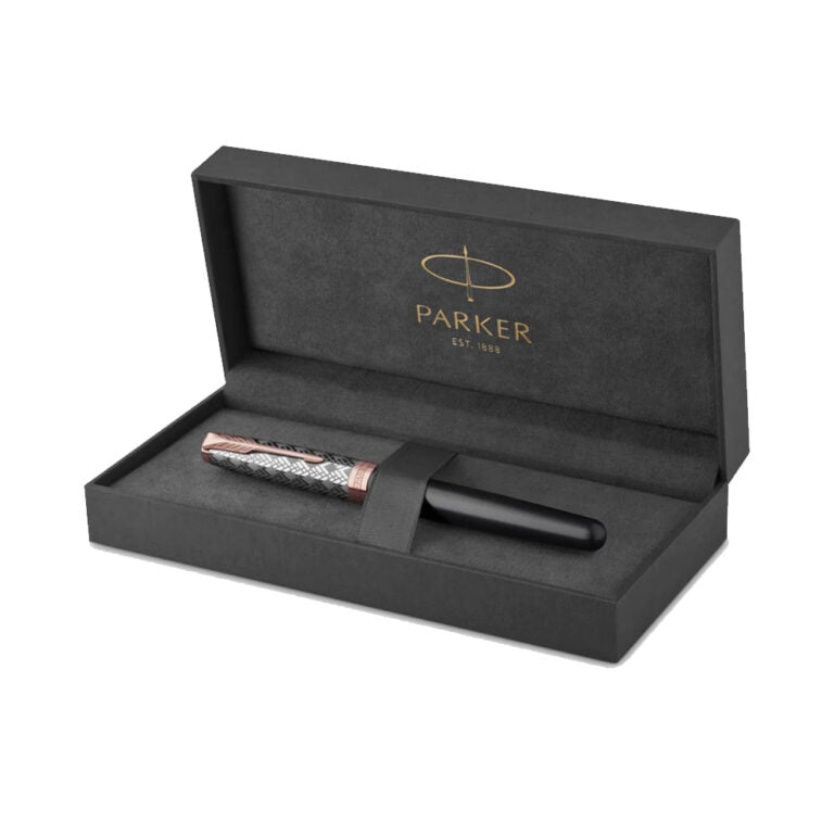 Parker Sonnet Metal & Grey Lacquer Rose Gold Trim Fountain Pen – 18Kt Gold Medium