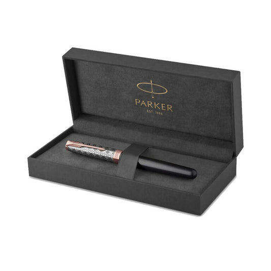 Parker Sonnet Metal & Grey Lacquer Rose Gold Trim Fountain Pen – 18Kt Gold Medium