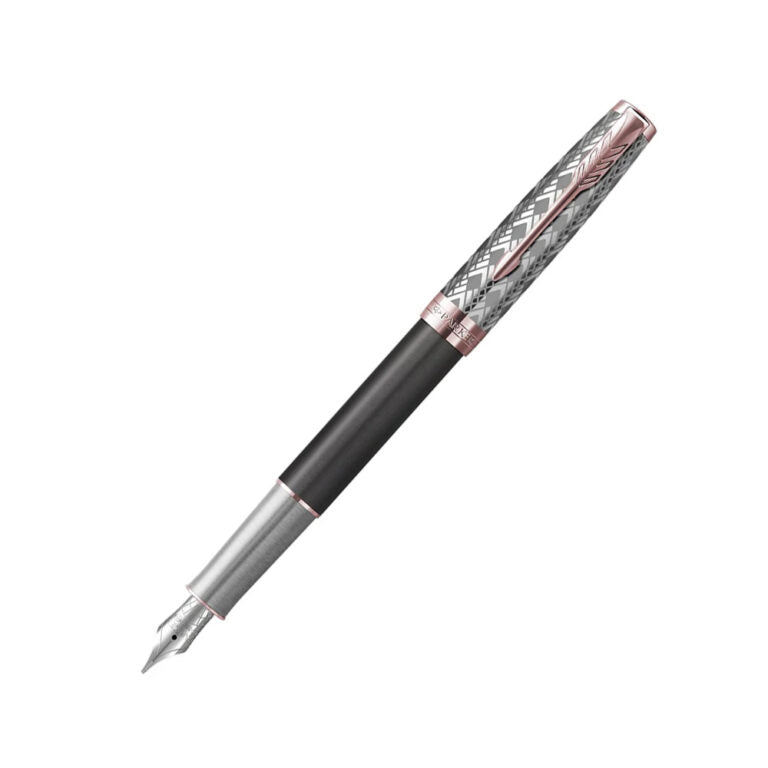 Parker Sonnet Metal & Grey Lacquer Rose Gold Trim Fountain Pen – 18Kt Gold Medium