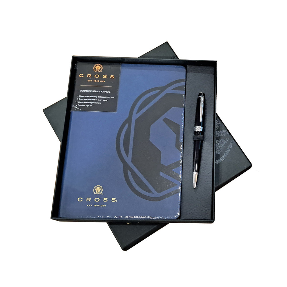 Cross Bailey Light Glossy Black Resin CT Ballpoint Pen + Executive A5 Blue Notebook
