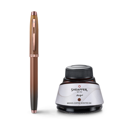 Sheaffer Gift Set 100 9374 Coffee Edition Fountain Pen (Medium) with Regal Brown PVD Trims and Coffee Scented Skrip Ink (50 ml)