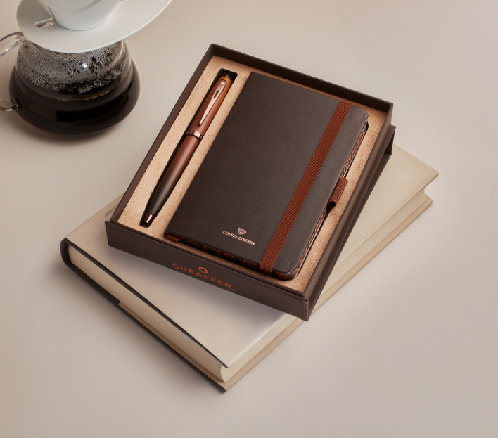 Sheaffer 100 Gift Set 9374 Coffee Edition Ballpoint Pen with Regal Brown PVD Trims and Small Notebook - Matt Brown