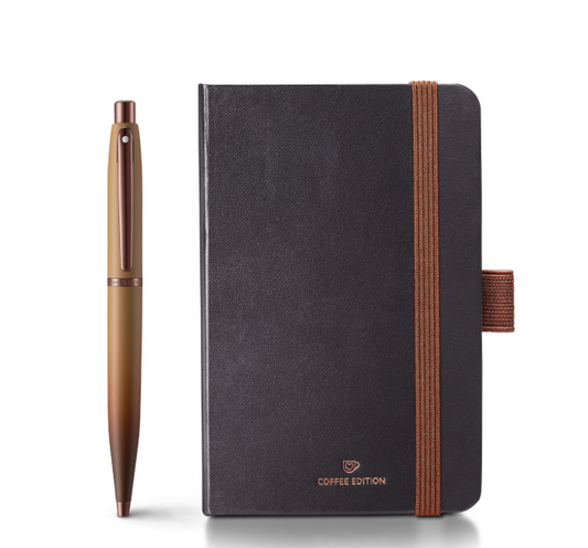 Sheaffer VFM Gift Set 9428 Coffee Edition Ballpoint Pen with Regal Brown PVD Trims and Small Notebook - Matt Brown