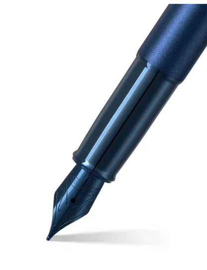 Sheaffer 100 9371 Satin Blue Fountain Pen With PVD Blue Trim