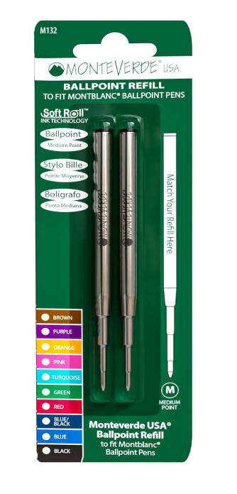 Monteverde Ballpoint Refill to Fit Montblanc Ballpoint Pens, Medium Point, Soft Roll(Pack of 2)