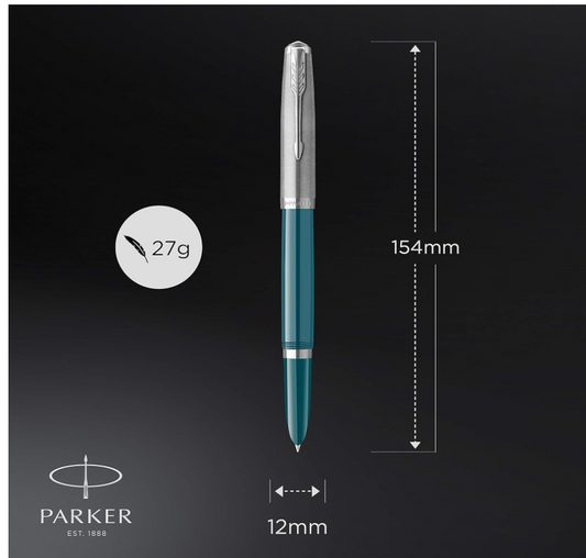 Parker 51 Teal Blue With Chrome Trim Fountain Pen