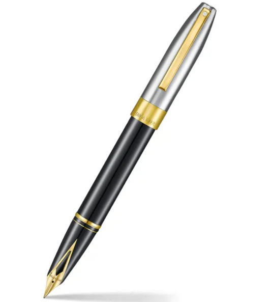 Sheaffer Legacy 9065 Glossy Black and Chrome Bi-color Fountain Pen with 14K PVD Gold-Plated, Stainless Steel Inlaid Nib and Trims (Medium)
